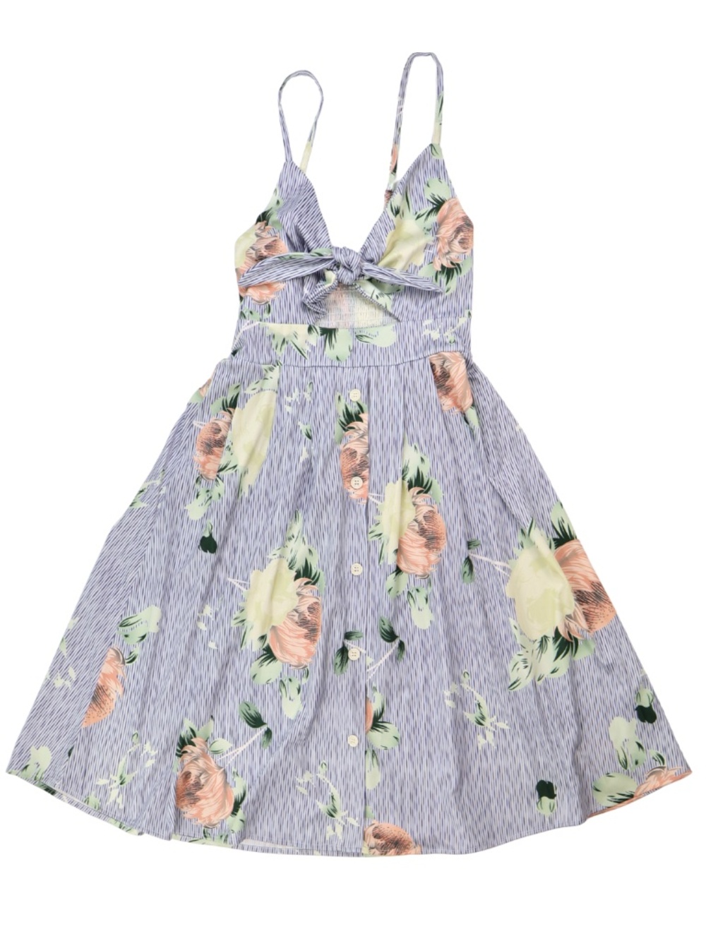 Fancyinn Blue White Stripe Floral Tie Front Midi Dress NWT Size S